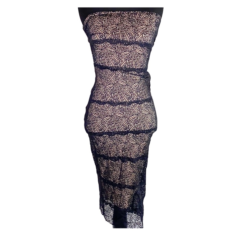 Tight fitted black lace embroidered Bebe dress